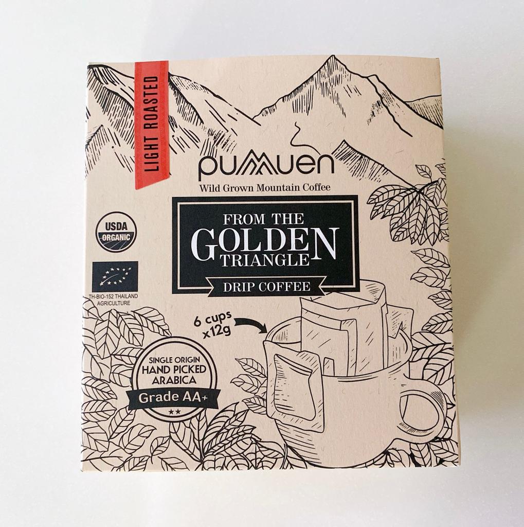 Pumuen Organic Mountain Coffee Grade AA+ Light roasted drip bag 12g x 6